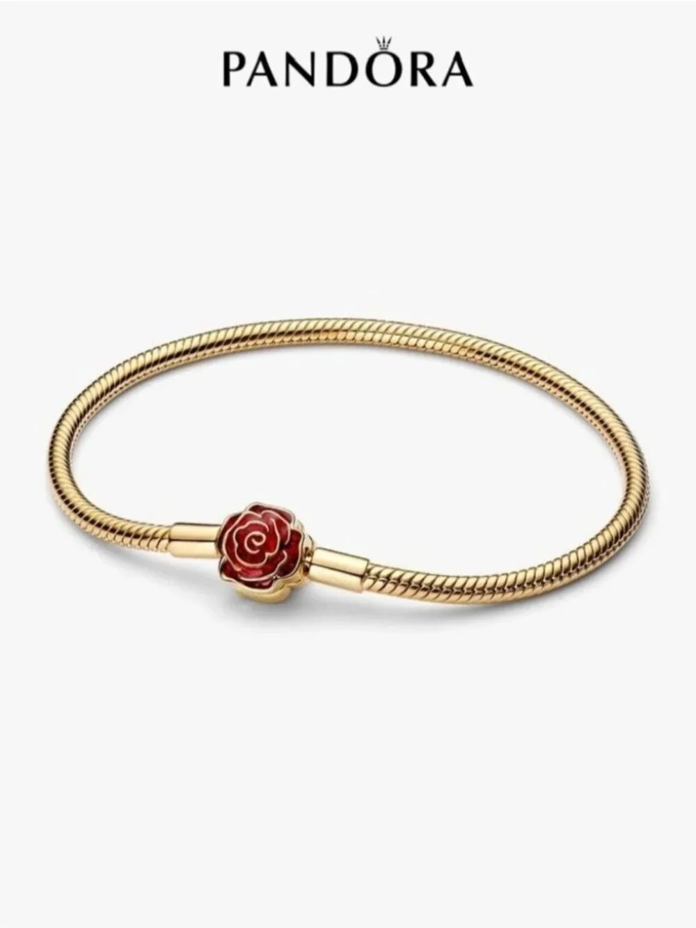 Pandora Gold-Tone Bracelet with Red Rose Clasp